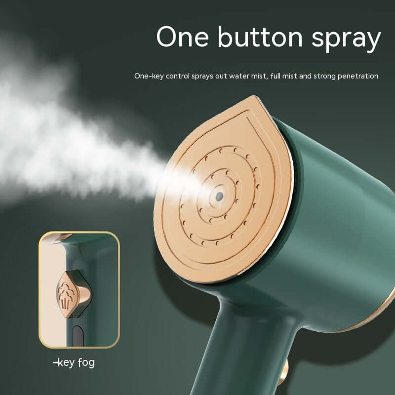 mini portable garment steamer with one button spray feature for easy steam control.