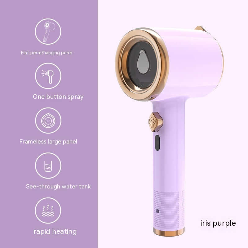 Mini portable garment steamer in dark green, featuring a flat iron/hanging iron 2 in 1 design and rapid heating.