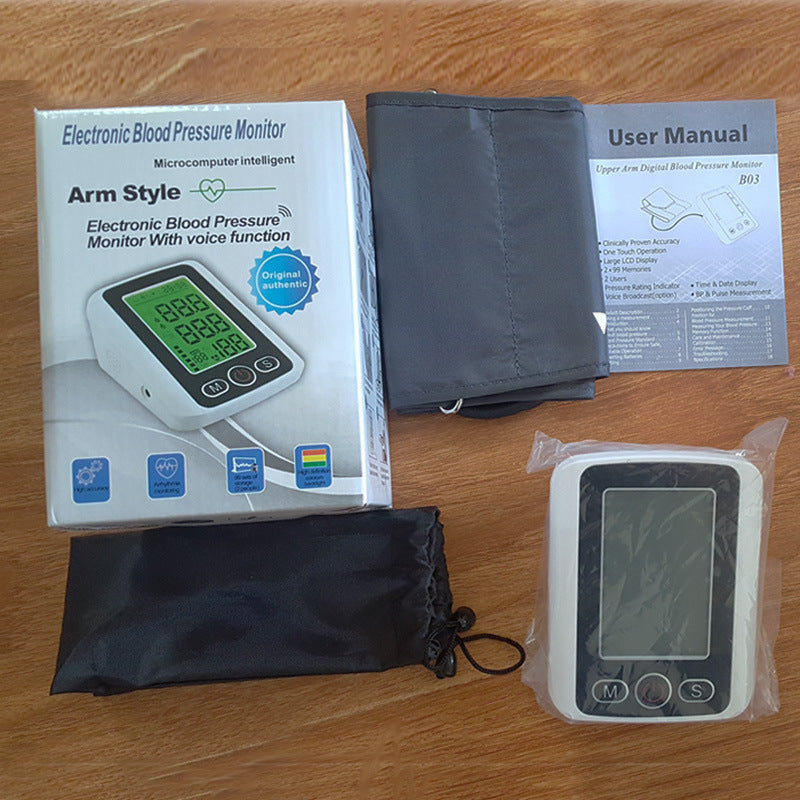 Home large screen voice electronic sphygmomanometer three color backlight blood pressure monitor arm type voice sphygmomanometer
