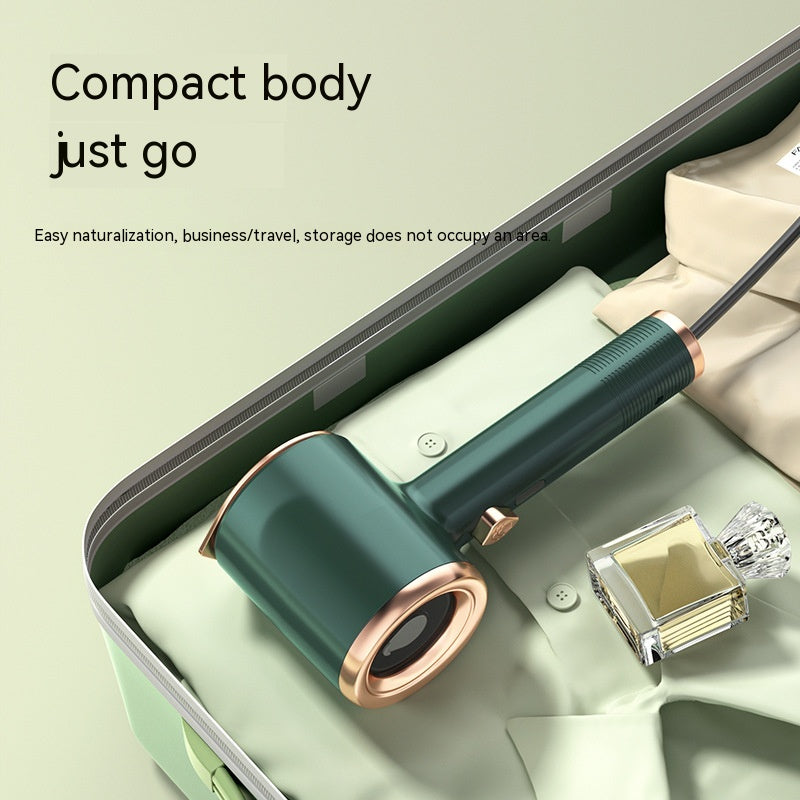 mini portable garment steamer in a suitcase, compact design for travel and easy storage.